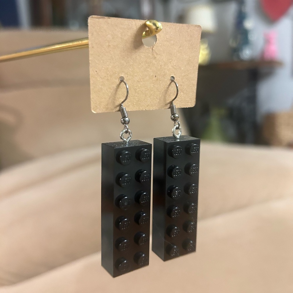 Black Dangle Earrings Made with Genuine LEGO® Bricks